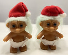 Vtg MINI Troll Dolls-Baby Santa w/ Diaper-Christmas Hat-LOT OF TWO-Russ-90s-Gift