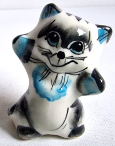 Porzellan Katze Kitschig Anthropomorph Schwarz Blau Deko Figur Handbemalt Vtg. - Bild 1 von 9