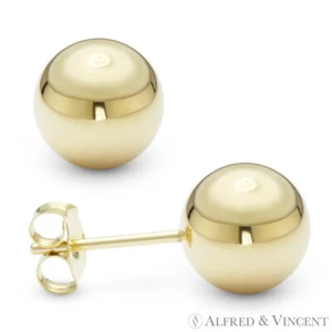 Polished Ltweight Ball .925 Sterling Silver 14k Yellow Gold-Plated Stud Earrings - Picture 1 of 1