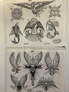 2 Sheets Russian Design Surkov Tattoo Flash Wall Art Black And White Skull Eagle - Picture 1 of 4