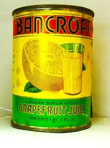 can Bancroft Grapefruit 1 pt 2 oz.1940s Worcester, Ma paper label no top - Picture 1 of 5