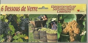 Lot de 6 DESSOUS DE VERRE en carton - RAISIN + VIGNE + VENDANGES + VIGNOBLE - Picture 1 of 2