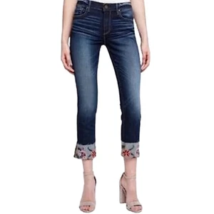 Driftwood Colette Floral Embroidery Straight Cropped Jeans Size 33 / 16 - Picture 1 of 7