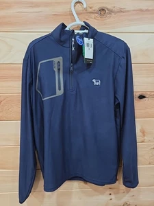 RALPH LAUREN RLX LONG SLEEVE 1/4 ZIP MEDIUM BLUE BEAR LOGO GOLF WICKING - Picture 1 of 4