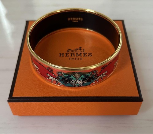 HERMÈS Bracciale Hermes Smalto Leopardo Tigre Cloisonne Oro Rosso Ottimo Usato Senzala