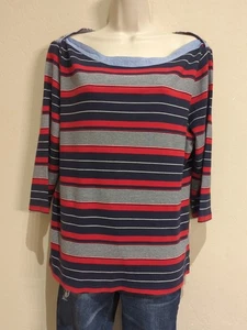 Tommy Hilfiger Damen Gr. XL Baumwolle T-Shirt 3/4 Arm Pullover gestreift maritim - Bild 1 von 9