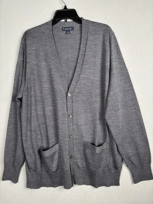 Brooks Brothers Sweater Mens XL Gray Extra Fine Merino Wool Cardigan V Neck - Image 1 of 4