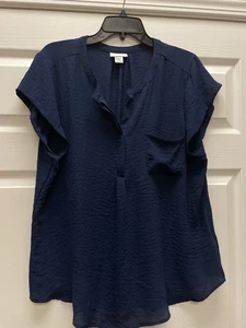 Liz Claiborne Shell Bluse Damen XL marineblau ärmellos Freizeit Grube 24 27L EUc - Bild 1 von 7