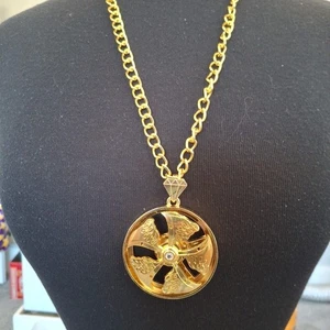 Costume Hustlah Spinner Collana 14" Fiamme Fiamme Ventaglio Tono Oro Grosso Pesante - Foto 1 di 9