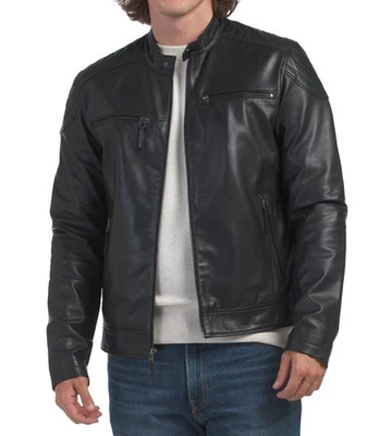 NUEVO CON ETIQUETAS BOD & CHRISTENSEN Chaqueta de Cuero Chase Para Hombre Negra Talla XL Foto 1 de 4