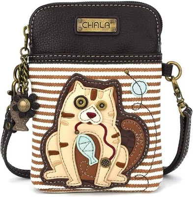 Chala Faux Leather Cellphone Crossbody Purse - Cat Gen II, Brown Stripe NWT - Image 1 of 4