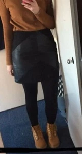 Oasis Black Faux Leather and Suede Striped Mini Skirt - Picture 1 of 5