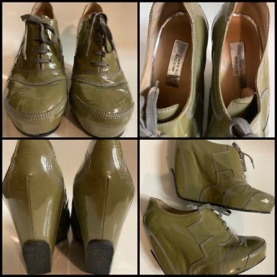 Dries Van Noten 7.5 - 8 EE. UU. / 39 UE Botines de Cuero Tacón de Cuña Zapatos Plataforma Foto 1 de 4