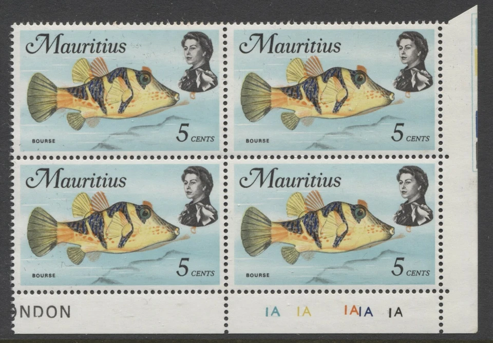 MAURICIO - 1969/73 PECES 5c INCREÍBLE BLOQUE DE CAMBIO DE COLOR UM (MNH) SG.385 (REF.A16) Foto 1 de 1