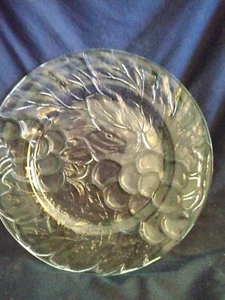 Vintage Clear Cut Glass 10" Plate Cherries & Leaves. Used - Picture 1 of 8