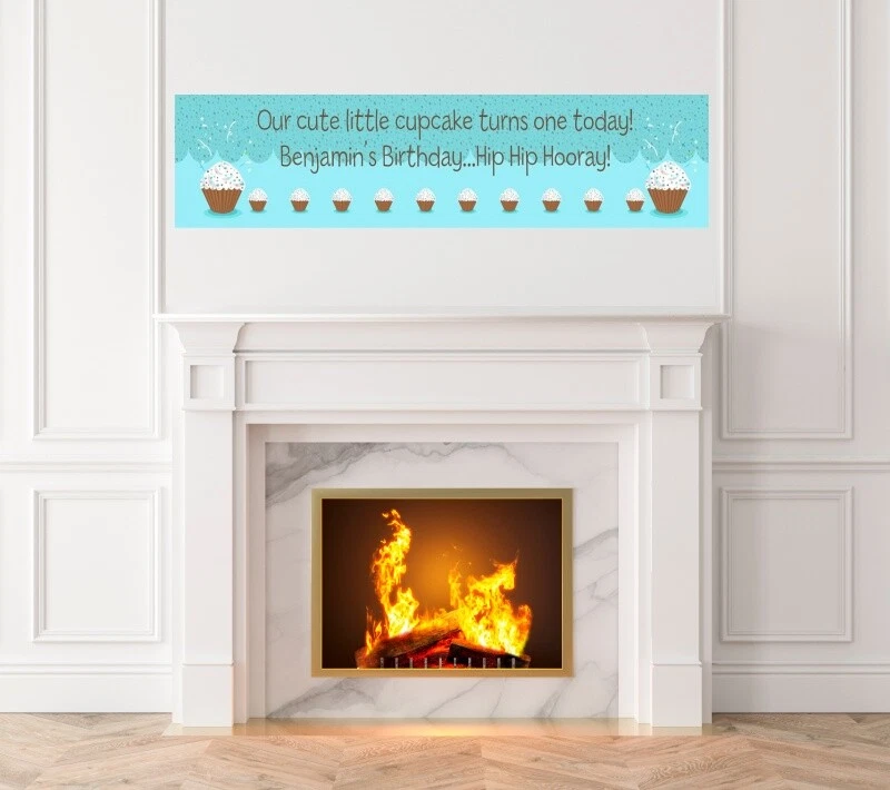 Cupcake Boy- Birthday Party Printed Banner - Indoor Outdoor Cupcake Boy Banner - Image 1 of 1