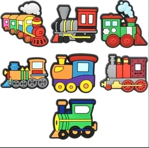 7 Cartoon Train Railroad Engines Croc Garden Shoe Charms For Boys - Picture 1 of 3