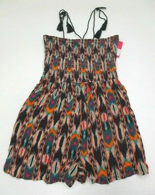 Новый XHILARATION женщин размер S галстук через плечо серо-коричневый/темно-синий Tribal Smock Детский комбинезон  - Изображение 1 из 4