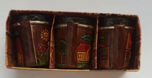 Vintage Shot Glasses Set Of 3 Southern American In Leather Casings Hand Painted - Bild 1 von 12