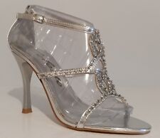 NEW!! Celeste Silver Rinestone Accents Sandals 4" Heels Size 8M US 38M EU