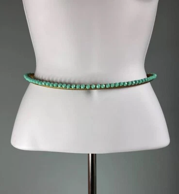 Collar o cinturón vintage con cuentas turquesa imitación cadena OMEGA tono dorado Foto 1 de 4