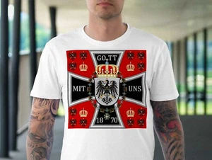 German Coat of Arms T Shirt "Gott Mit Uns" - WW1 WWI Prussian Iron Cross T-Shirt - Picture 1 of 11