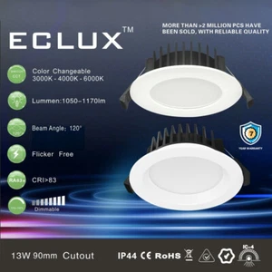 13W LED Downlight 90mm-100mm Tri Color Changeable Dimmable Flat/Recessed Light - Picture 1 of 23