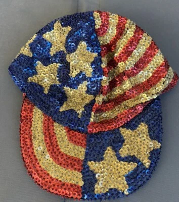 Gorra de lentejuelas patrióticas americanas roja blanca azul vintage de EE. UU. 4 de julio Foto 1 de 4