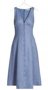 Reformation Sebastien Women's V-Neck Linen Midi Summer Dress Cornflower Size 8 - Picture 1 of 4