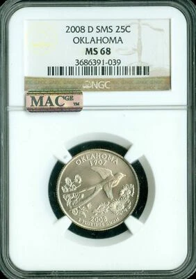 2008 D OKLAHOMA QUARTER NGC MS68 SMS PQ 2ND FINEST RARE MAC SPOTLESS * - Image 1 of 4