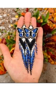 Tribal Earrings Native Large Boho American Seed Beads Handmade Earring - Picture 1 of 3