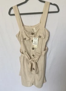 Japna Button Front Sleeveless Tie Romper Women's Small Beige Style 18747 R - Picture 1 of 8
