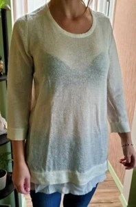 DKNY DAMEN Oberteil Shirt Bluse Pullover Gr. M WEISS Langarm TOP - Bild 1 von 5
