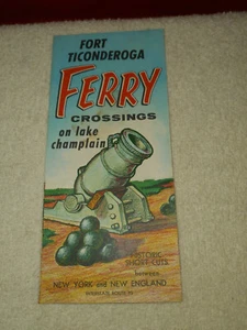 Brochure mappa vintage FORT TICONDEROGA NY traversate in traghetto sul LAGO CHAMPLAIN anni 60 - Foto 1 di 12