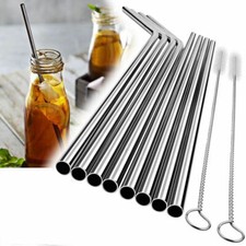 10 pcs Metal Drinking Straws Stainless Steel Drinks Straw Cleaner Reusable Bar
