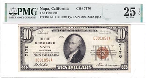 $10 1929 T1 National 🇺🇸 NAPA California CA 🇺🇸 PMG Grade 25 EPQ 🇺🇸 - Picture 1 of 2