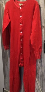 Vintage LL Bean Red Wool Cotton Long John 1-Piece L/S Pajamas Size Medium Unisex - Picture 1 of 15