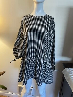 Zara мини gingham свободного кроя галстук рукава платье - Изображение 1 из 4