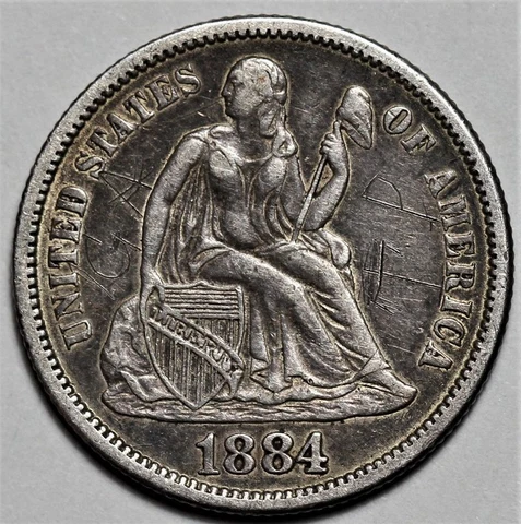 1884-S Seated Liberty Dime - Graffiti - Nice Detail - US 10c Silver Dime - L37 Cover
