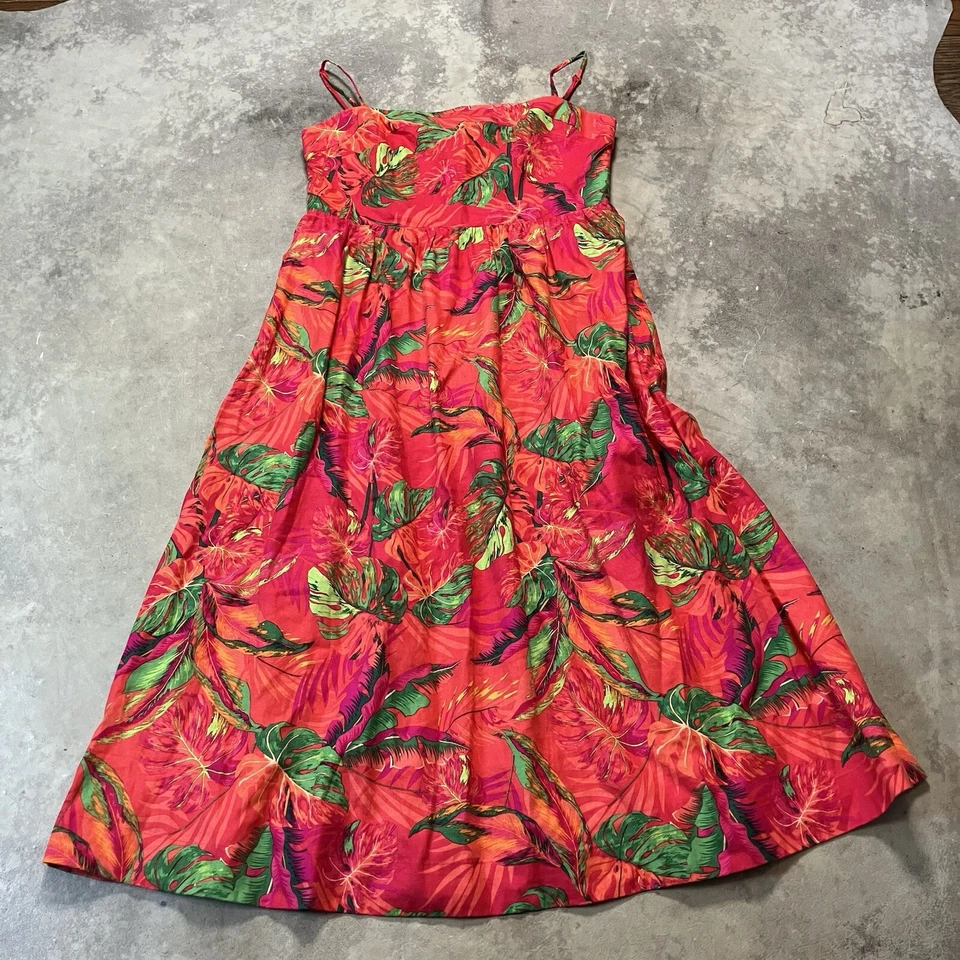 Vestido Rachel Zoe Mujer XL Naranja Rosa Floral Tropical Calado Espalda Tirantes Midi Foto 1 de 4