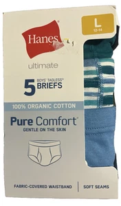 Hanes Ultimate 5 Briefs Boy Large 12-14 Tagless 100% Organic Cotton Pure Comfort - Picture 1 of 2