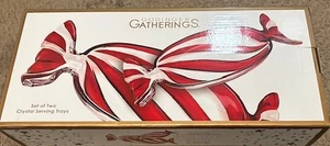 Godinger Crystal Red Peppermint Wrapper Trays Set of 2 - New in Box - Picture 1 of 3