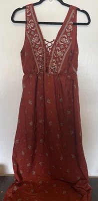 Maxi Vestido de Verano PAPAYA para Mujer Talla Grande Rojo Óxido Cuello en V Espalda en V Floral Foto 1 de 4