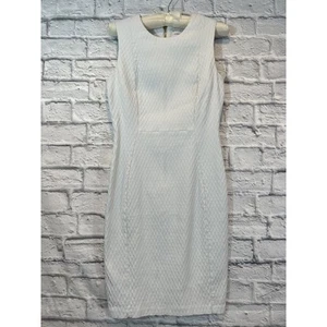 Calvin Klein Dress White Textured Sheath Tank Gold Zipper Stretch Sleeveless 8 - Picture 1 of 3