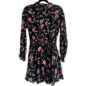 NWT Free People Lighten Up Floral Mini Dress, Long Sleeves, Black, Size SMALL - Picture 1 of 6