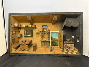 Vintage italienische 3D Holzschnitzerei Schattenkasten Diorama Volkskunst Ist-Zustand - Bild 1 von 7