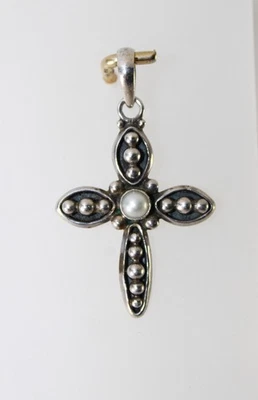 Silpada Signed Sterling Silver & Pearl Cross Pendant - Image 1 of 4