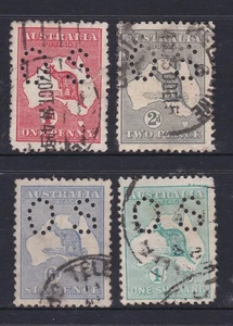 1913-46 KANGAROO SERIES 1d to 1/- SET 4 PRE-DECIMAL STAMPS WITH "OS" PERFS VFU#5 - Picture 1 of 2