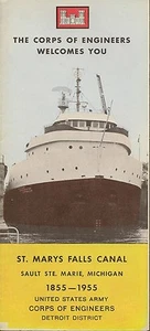 Folleto de mapa 1955 St. Marys Falls Canal Sault Ste. Cerraduras de ferrocarril Marie Michigan - Imagen 1 de 2