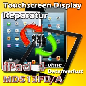 24 Stunden iPad 4 Display Touchscreen Reparatur Frontglas Scheibe Reparatur Weiß - Bild 1 von 1